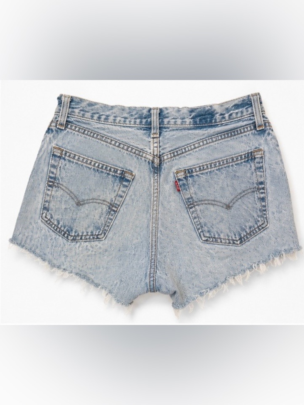 Levi’s Light Wash Button Fly Cutoff Denim Shorts Distressed Raw Hem-FLAW - Picture 3 of 6